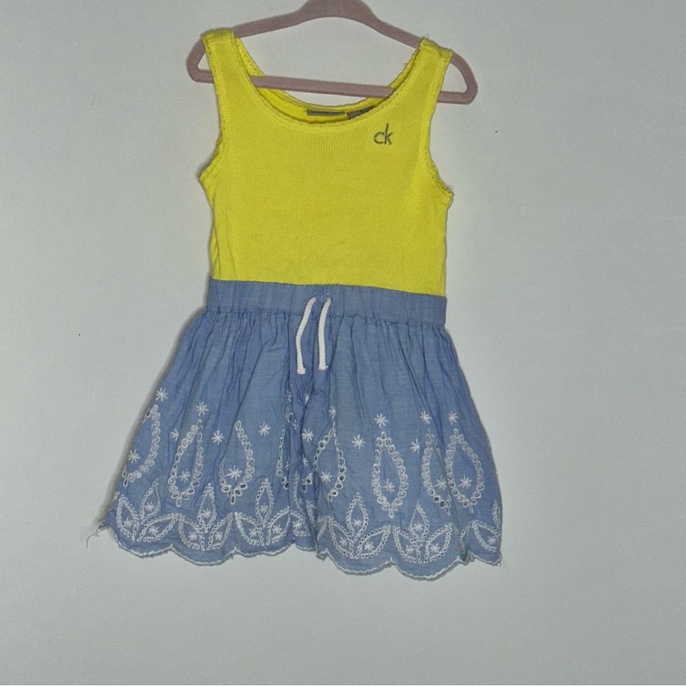 Calvin Klein Jeans Yellow Tank Top with Blue Embroidered Skirt